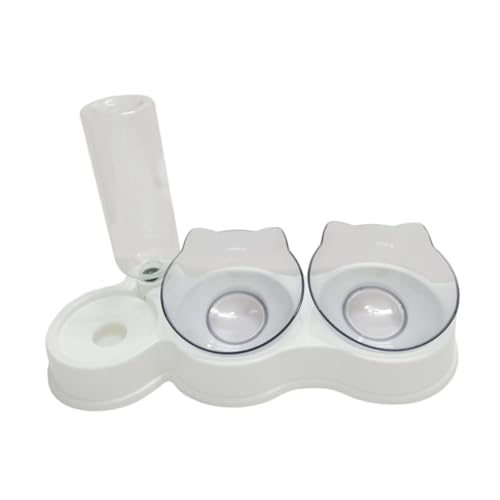 Sharplace Doppelte Katzennäpfe, Tierfutter- und Wassernapf-Set, 3 in 1,15° geneigt mit Wasserspender, Futternapf für Haustiere, erhöhter Katzennapf für kleine, Weiß von Sharplace