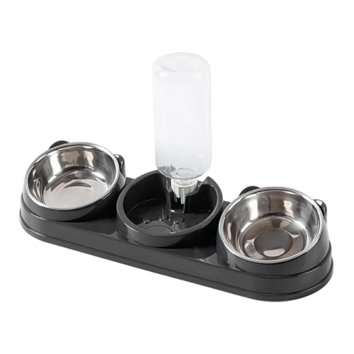 Sharplace Dreifacher Katzennäpfe, Futterspender für Haustiere mit automatischer Wasserflasche, für Nass- und Trockenfutter, Katzenfutter- und, Dunkelgrau von Sharplace