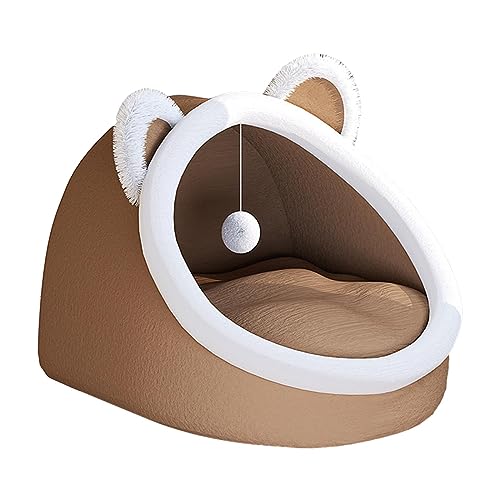 Sharplace Gemütliches Katzenbett mit Spielball - Weiches Plüschkissen für erholsamen Schlaf, Braun, L von Sharplace