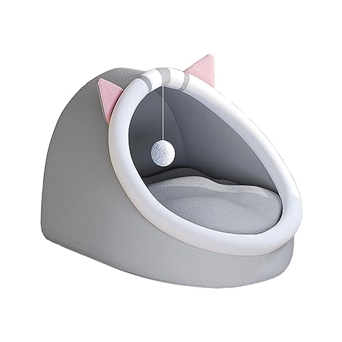 Sharplace Gemütliches Katzenbett mit Spielball - Weiches Plüschkissen für erholsamen Schlaf, Grau, L von Sharplace