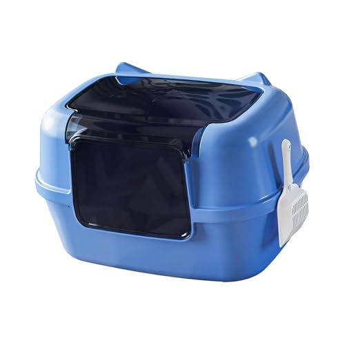Sharplace Geschlossene Katzenratstreubox Müllschalel abnehmbare Haustiervorräte mit Kapuzenkatze Toilette Töpfchen für Apartment Home Terrasse, Blau von Sharplace