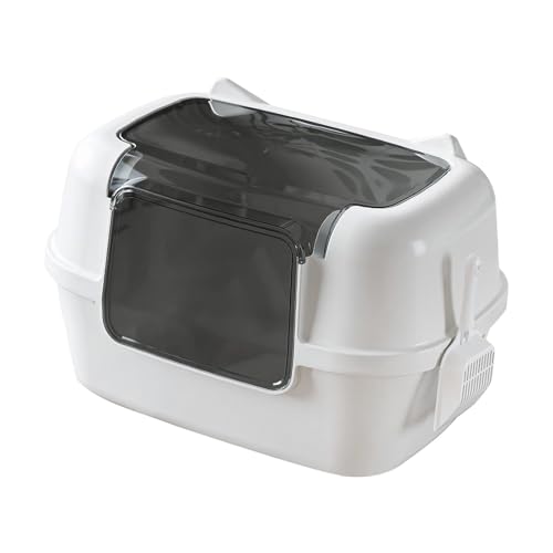 Sharplace Geschlossene Katzenratstreubox Müllschalel abnehmbare Haustiervorräte mit Kapuzenkatze Toilette Töpfchen für Apartment Home Terrasse, Weiß von Sharplace