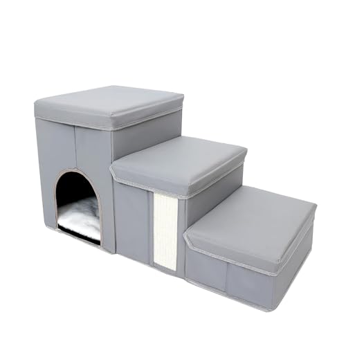 Sharplace Hundetreppe, faltbar, bequem für hohes Bett, mit Spielzeugaufbewahrung, Leiter, Haustierhaus, Hundetreppe, Haustiertreppe für ältere Hunde, kleine, Grau von Sharplace