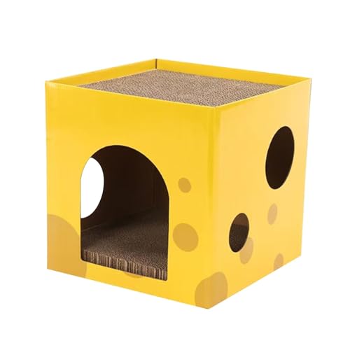 Sharplace Katzenhaus aus Karton, Spielhaus, Möbelschutz, Loungebett, gewelltes Katzenkratzbrett, Versteck für Katzen, Kätzchen, Kleintiere, Gelb von Sharplace