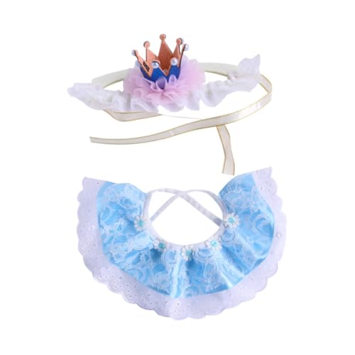 Sharplace Katzenkronenhut, Spitzenschal-Set, Prinzessinnenkostüme, Elegantes Kopfschmuck-Outfit, Haustier-Kopfbedeckung für Hochzeit, Blau von Sharplace