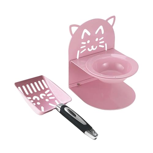Sharplace Katzenstreuschaufel, erhöhter Katzennapf, Haustierbedarf, Haushalt, ergonomisch, Abnehmbarer Futterspender, Kotsiebung für drinnen und draußen, Rosa von Sharplace