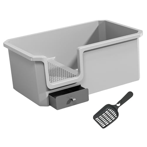 Sharplace Katzentoilette, Katzentoilette, niedriger Einstieg, stabil, spritzwassergeschützt, tragbar, für Hauskatzen, mit hohen Seiten, extra groß, für Katzen, Grau Sharplace Katzentoilette, Katzentoilette, niedriger Einstieg, stabil, spritzwassergeschützt, tragbar, für Hauskatzen, mit hohen Seiten, extra groß, für Katzen, Grau von Sharplace
