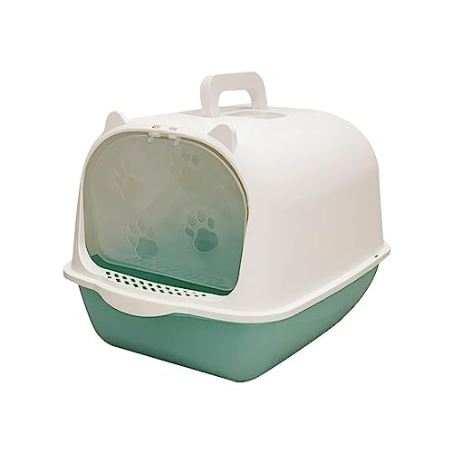 Sharplace Katzentoilette mit Abnehmbarer Haube, geschlossene Katzentoilette, leicht zu reinigen, hoher Rand, Grün Weiß von Sharplace