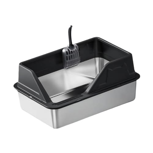 Sharplace Katzentoilette und Schaufel aus Edelstahl, tragbares Katzenklo mit Spritzschutz und hohen Seiten, Schwarz von Sharplace