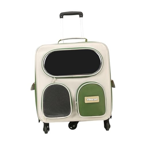 Sharplace Katzentrage-Rucksack mit Trolley, Hände frei, zum Wandern und Einkaufen, wasserdichtes Nylonmaterial, leicht, atmungsaktiv, mit Rädern, GrÜn von Sharplace
