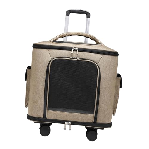 Sharplace Katzentragetasche mit Universalrädern, Teleskopgriff, tragbare Handtasche, Haustier-Rolltragetasche für große Katzen, Welpen, Camping, Outdoor, Khaki von Sharplace
