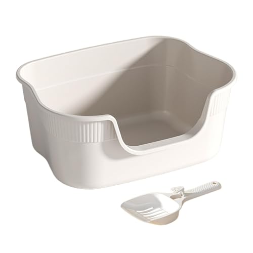 Sharplace Offene Katzentoilette, halbgeschlossen, tragbar, mit hohen Seitenwänden, Katzentoilette, Sandkasten, Katzenreinigungsbecken für Wohnheim, Balkon, Beige von Sharplace