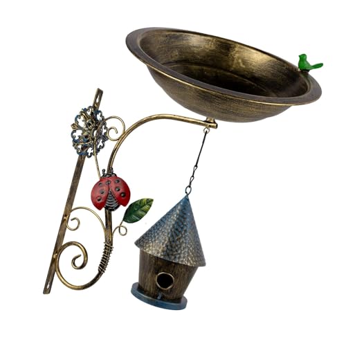 Sharplace Vogelbad-Schüssel-Wandhalterung mit Vogelhaus, Gartenwerkzeug, Design, Vogelfutterspender für Zaun, Terrasse, Balkon, Hof, Kunst im von Sharplace