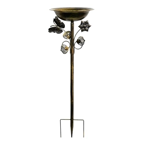 Sharplace Vogelbad für den Außenbereich, Vogelbad aus, stehend mit Pfahl, Elegante Vogeltränke, dekorativ für Terrasse, Hof, Rasen, draußen, Gold von Sharplace