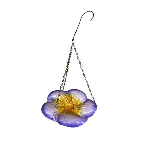 Sharplace Vogelfutterspender, Wasserspender, hängendes Vogelbad in Blumenform und Kettenfutternapf mit Haken für den Garten, Außenbereich, Blaumeisen, Tauben, Lila Gelb von Sharplace