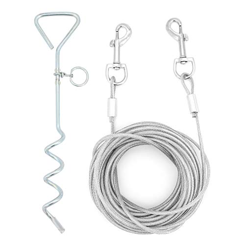 ShawFly Solid Dog Stake und Kabelbinder (3 m, 5 m, 10 m) Premium Steel Spiral Dog Tie mit 16 Zoll spiralförmigem Bodenpfahl für Outdoor Yard und Camping Puppy Pet und Medium Dogs (10m) von ShawFly