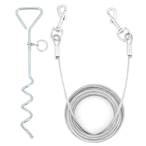 ShawFly Solid Dog Stake und Kabelbinder (3m,5m,10m) Premium Steel Spiral Dog Tie Out Hundeleine 16 Zoll spiralförmigem Bodenpfahl für Outdoor Yard und Camping Puppy Pet und Medium Dogs(5m) von ShawFly
