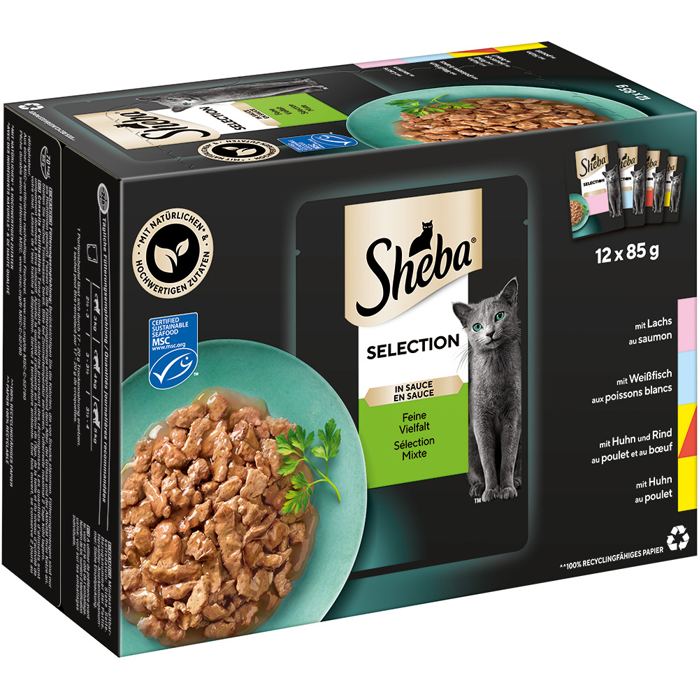 96 x 85 g Sheba Varietäten Frischebeutel zum günstigen Sparpreis! - Selection in Sauce Feine Vielfalt von Sheba