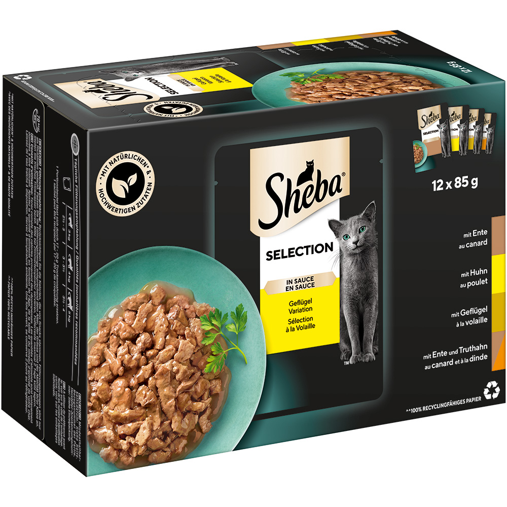 96 x 85 g Sheba Varietäten Frischebeutel zum günstigen Sparpreis! - Selection in Sauce Geflügel Variation von Sheba