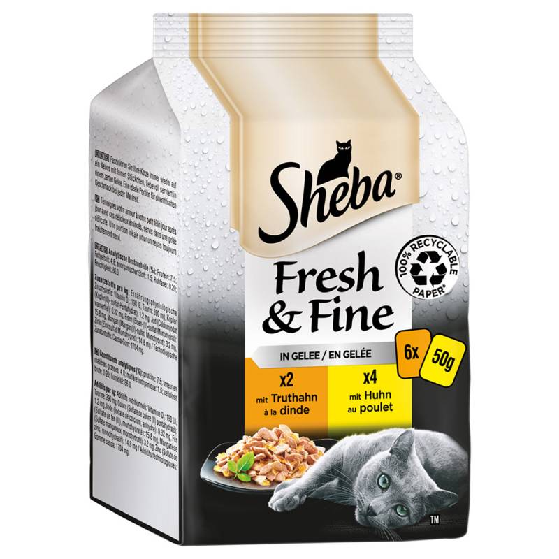 Megapack Sheba Fresh & Fine Frischebeutel 12 x 50 g - Truthahn & Huhn in Gelee von Sheba