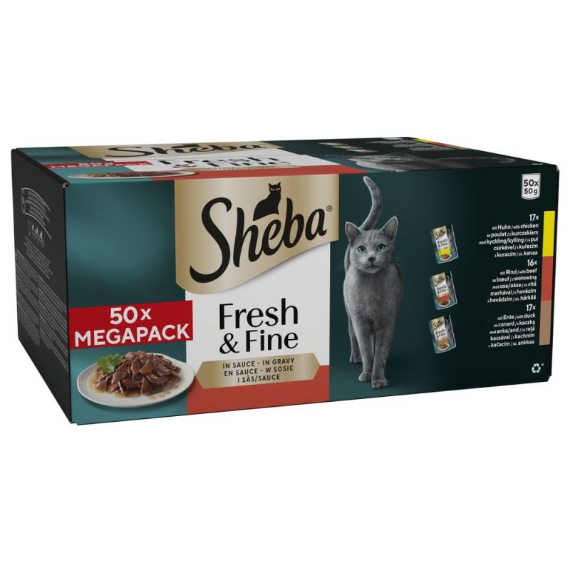 Multipack Sheba Fresh & Fine Frischebeutel 50 x 50 g - mit Huhn, Rind & Ente in Sauce Multipack Sheba Fresh & Fine Frischebeutel 50 x 50 g - mit Huhn, Rind & Ente in Sauce von Sheba