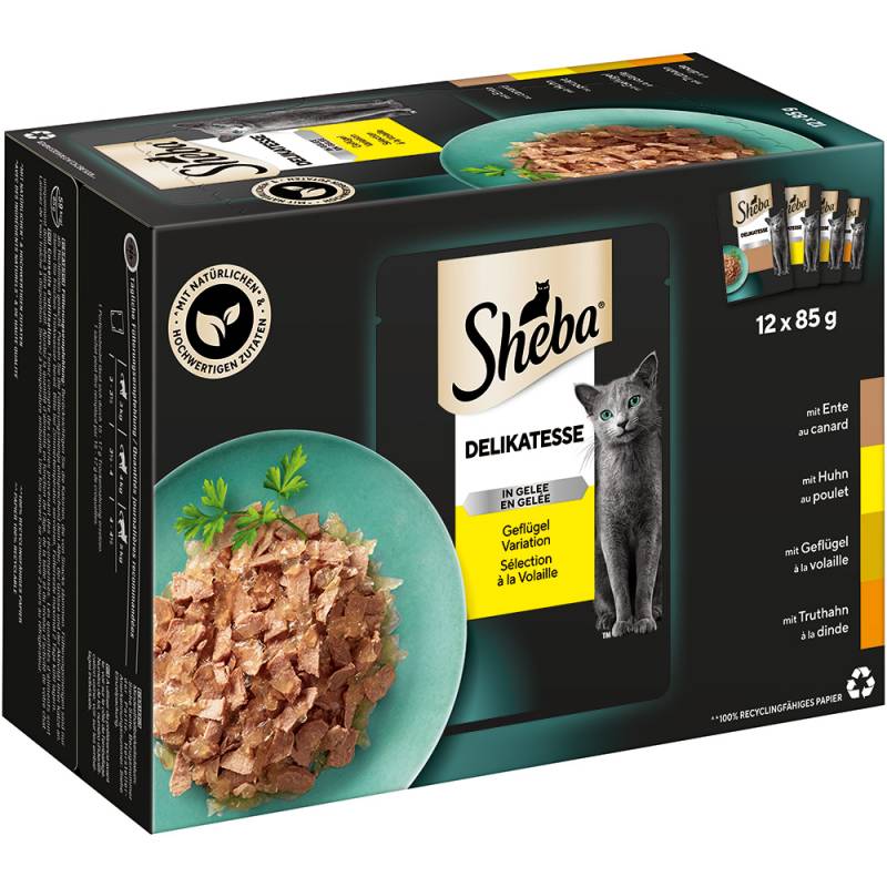 Multipack Sheba Varietäten Frischebeutel 12 x 85 g  - Delikatesse in Gelee Geflügel Variation von Sheba