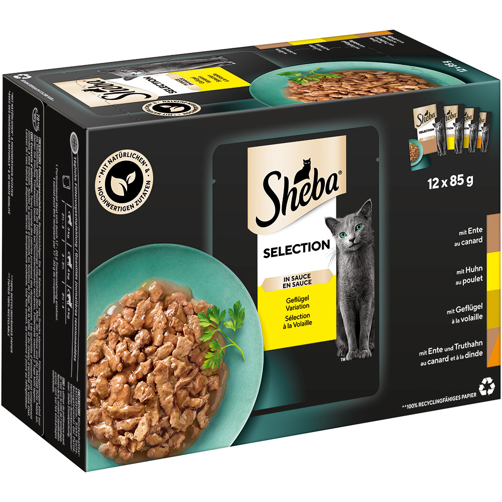 Multipack Sheba Varietäten Frischebeutel 12 x 85 g  - Selection in Sauce Geflügel Variation von Sheba