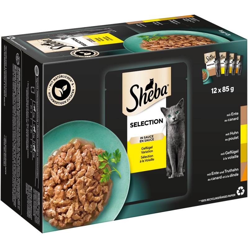 Multipack Sheba Varietäten Frischebeutel 12 x 85 g  - Selection in Sauce Geflügel Variation von Sheba