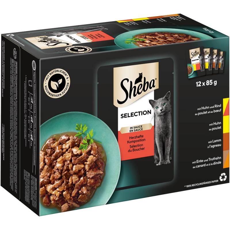 Multipack Sheba Varietäten Frischebeutel 12 x 85 g  - Selection in Sauce Herzhafte Komposition von Sheba