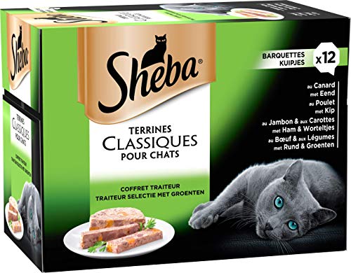 SHEBA® Klassische Terrine für ausgewachsene Katzen, Auswahl des Metzgers, 4 Sorten, 12 x 85 g von Sheba