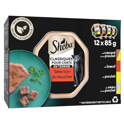 SHEBA® Klassische Terrine für ausgewachsene Katzen, Auswahl des Metzgers, 4 Sorten, 12 x 85 g von Sheba