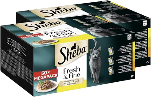 SHEBA® Portionsbeutel Multipack Fresh & Fine in Sauce mit Huhn, mit Geflügel, mit Truthahn 2 x 50 x 50g von Sheba