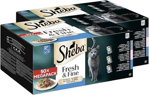 SHEBA® Portionsbeutel Multipack Fresh & Fine in Sauce mit Lachs, mit Thunfisch, mit Kabeljau (MSC) 2 x 50 x 50g von Sheba