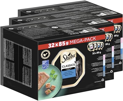 SHEBA® Schale Multipack Classics in Pastete Fisch Variation (MSC) 3 x 32 x 85g von Sheba
