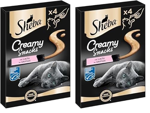 SHEBA Beutel Creamy Snacks für Katzen mit Lachs MSC-Zertifiziert 11 x 4 x 12g (Packung mit 2) von Sheba