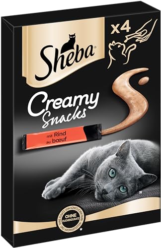 Sheba Creamy Snacks – Cremiges Katzen-Leckerli mit Rind – Praktische Sticks zum aus der Hand Schlecken – 44 x 12g Katzenleckerchen von Sheba