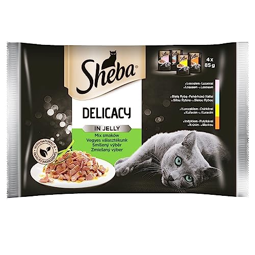 SHEBA Delicacy Katzennassfutter in Gelee, 52 Portionsbeutel 4x85g (13er Pack) – Katzenfutter nass, Geflügel und Fisch Variation von Sheba