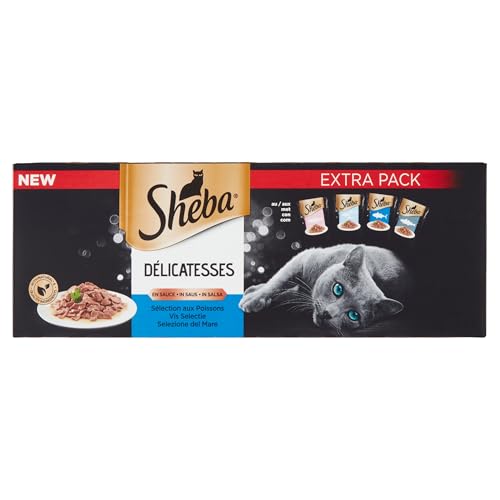 SHEBA Sauce Collection Fischauswahl Sauce Lover Frischebeutel für ausgewachsene Katzen, 4 Sorten, 40 x 85 g von Sheba