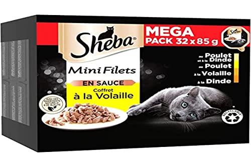 SHEBA Mini-Netze in Sauce, Auswahl mit Geflügel, Schalen für ausgewachsene Katzen, 4 Sorten, Mega-Pack, 32 x 85 g von Sheba
