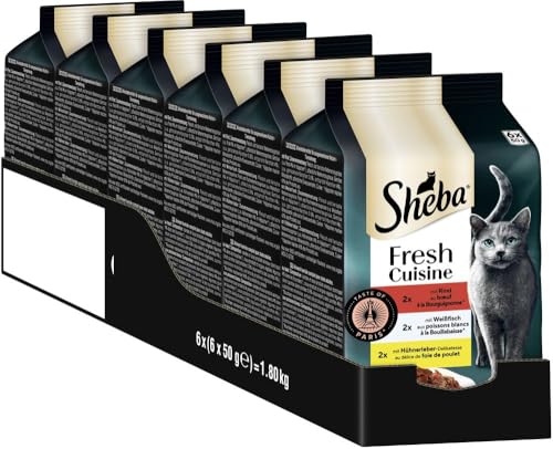 SHEBA Portionsbeutel Katzennassfutter Multipack Fresh Cuisine Taste of Paris mit Rind und Weißfisch MSC, 6x6x50g - Gourmet-Katzenfutter mit Rind und Weißfisch SHEBA Portionsbeutel Katzennassfutter Multipack Fresh Cuisine Taste of Paris mit Rind und Weißfisch MSC, 6x6x50g - Gourmet-Katzenfutter mit Rind und Weißfisch von Sheba