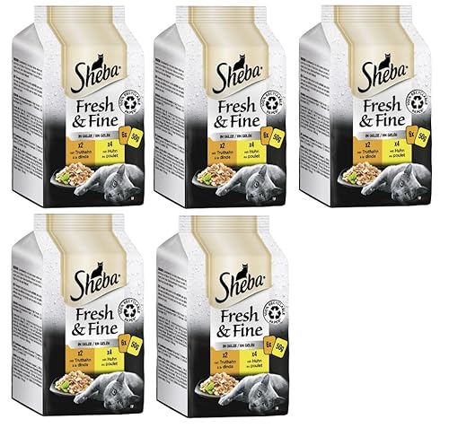 SHEBA Portionsbeutel Multipack Fresh & Fine in Sauce - Katzenfutter, Nassfutter (5x6x 50g, Truthahn & Huhn) von Sheba