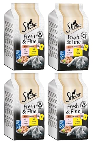 SHEBA Portionsbeutel Multipack Fresh & Fine in Sauce - Verschiedene Geschmacksrichtungen (4x6x 50g, Lachs & Huhn) von Sheba