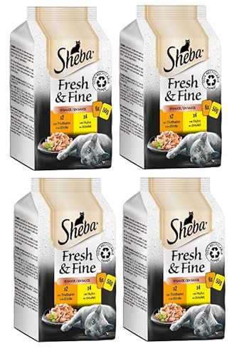 SHEBA Portionsbeutel Multipack Fresh & Fine in Sauce - Verschiedene Geschmacksrichtungen (4x6x 50g, Truthahn & Huhn) von Sheba