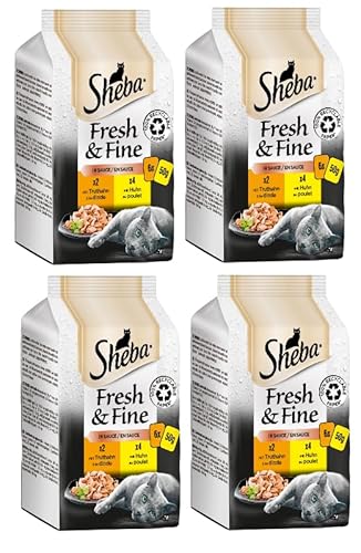 SHEBA Portionsbeutel Multipack Fresh & Fine in Sauce - Verschiedene Geschmacksrichtungen (4x6x 50g, Truthahn & Huhn) von Sheba