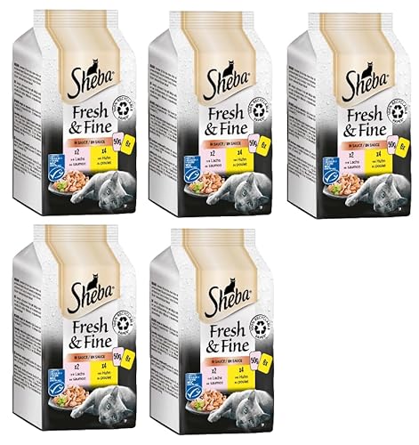 SHEBA Portionsbeutel Multipack Fresh & Fine in Sauce - Verschiedene Geschmacksrichtungen (5x6x 50g, Lachs & Huhn) von Sheba