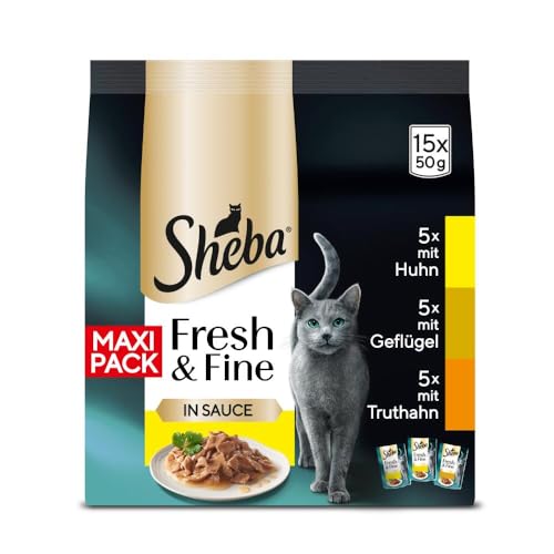 Sheba Portionsbeutel Multipack Fresh & Fine in Sauce mit Huhn, mit Geflügel, mit Truthahn 5 x 15x50g von Sheba