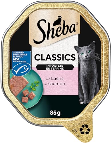 Sheba Katzennassfutter Classics in Pastete mit Lachs, 22 Schalen, 11x85g (2er Pack) – Hochwertiges Katzenfutter nass, als Pastete mit feinen Stückchen von Sheba