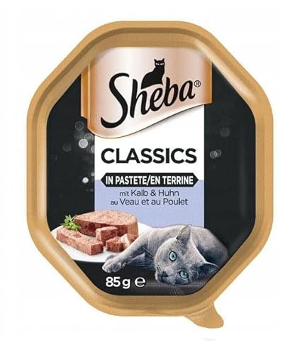 Sheba Classics mit Kalbfleisch und Huhn – komplettes Nassfutter für ausgewachsene Katzen in Pastete 22 x 85g von Sheba