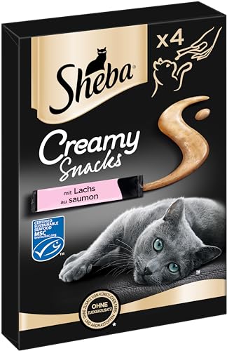 Sheba Creamy Snacks – Cremiges Katzen-Leckerli mit Lachs (MSC) – Praktische Sticks zum aus der Hand Schlecken – 44 x 12g von Sheba
