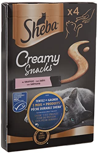 SHEBA Creamy Snacks – 44 Sticks à 12 g (11 Packungen mit je 4 Sticks) – Leckerli für Katzen mit Lachs von Sheba